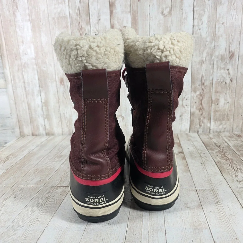 Sorel Waterproof Winter Boots Burgundy Faux Fur Lined Lace Up Women Size 8‎